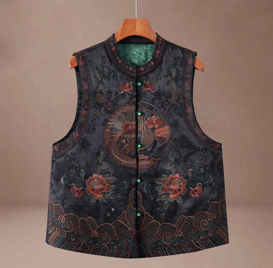 （凤凰于飞）新中式重工刺绣复古气质提花国风马甲女款爆款2025新款