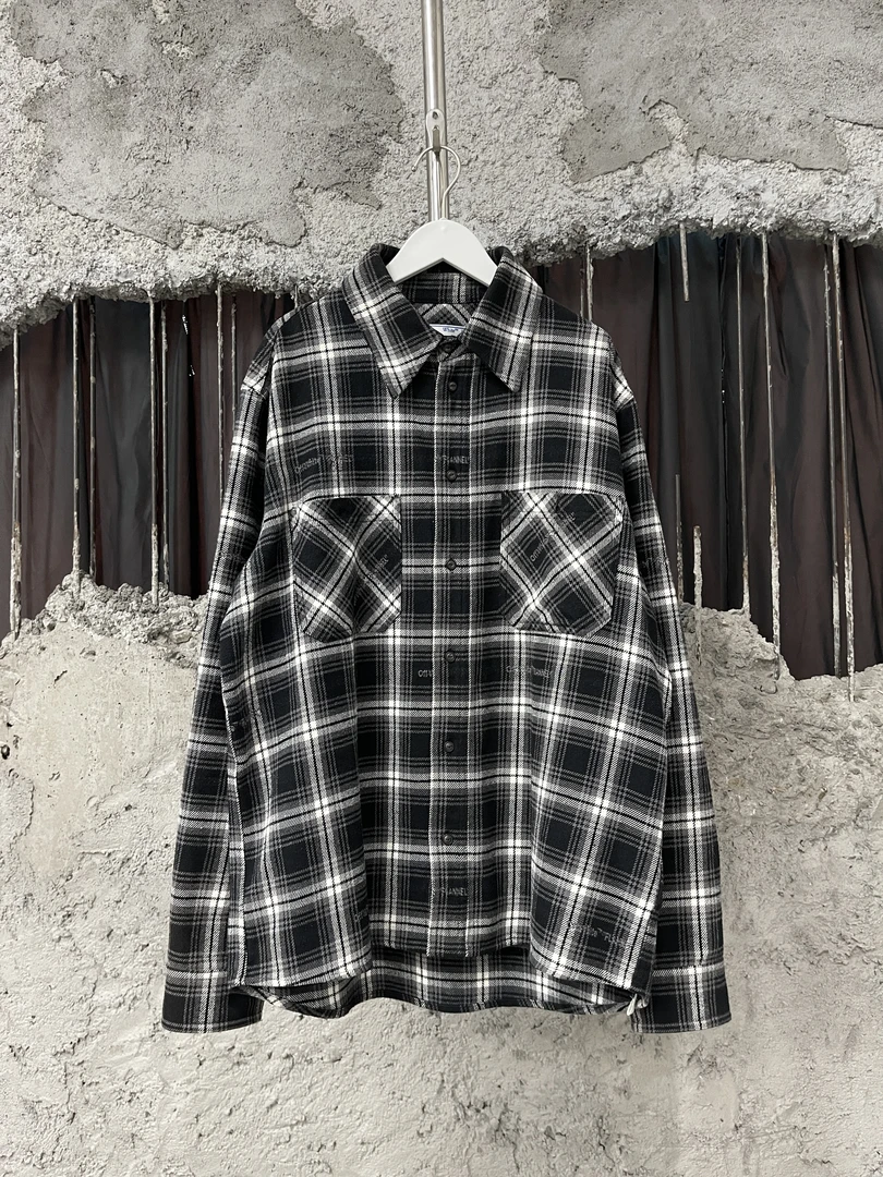 99新 OFF-WHITE ow长袖衬衫/L码/99新 潮流时尚休闲格纹翻领外套