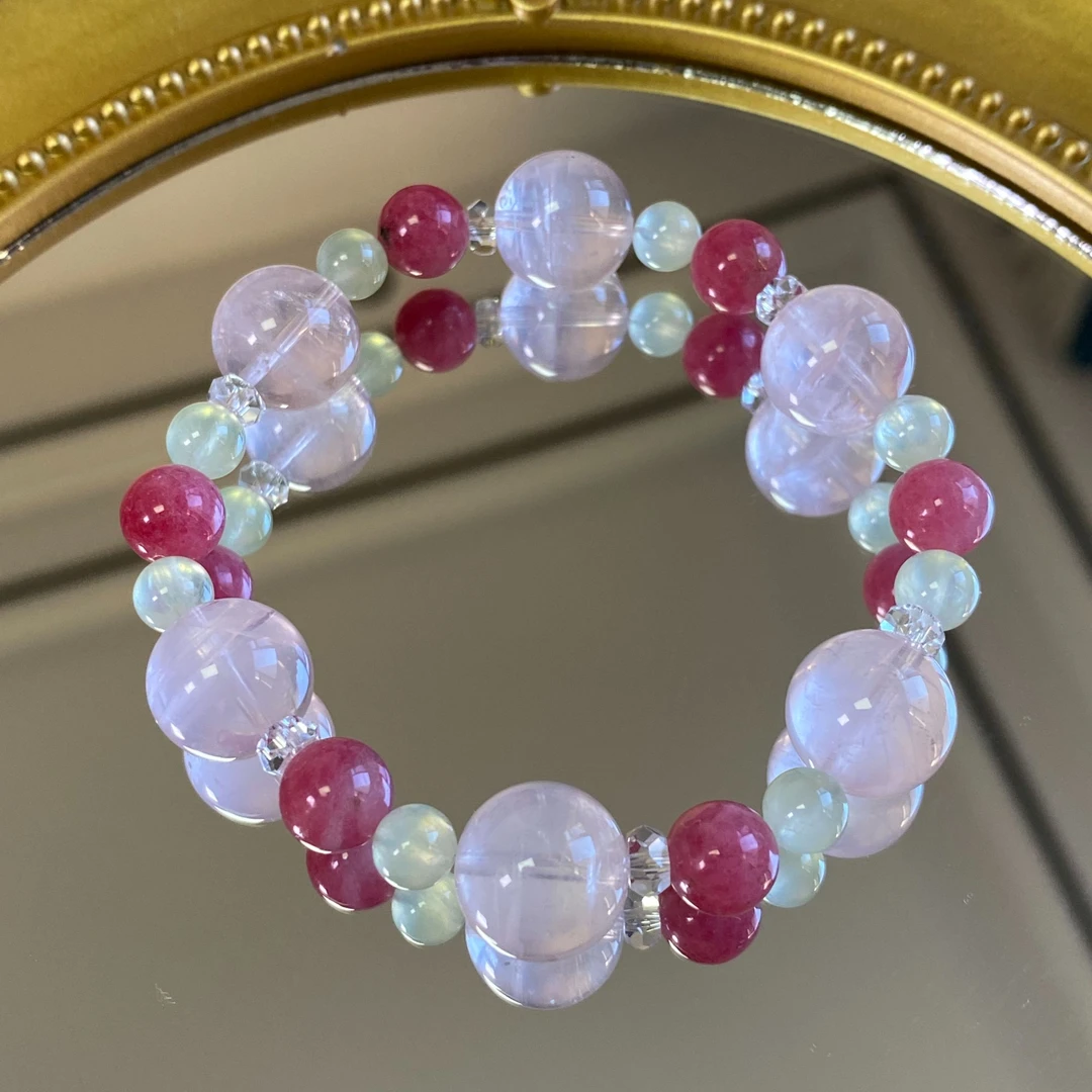 【小蛮腰】粉水晶+葡萄石+红蔷薇手串原创设计天然水晶手串新款手链