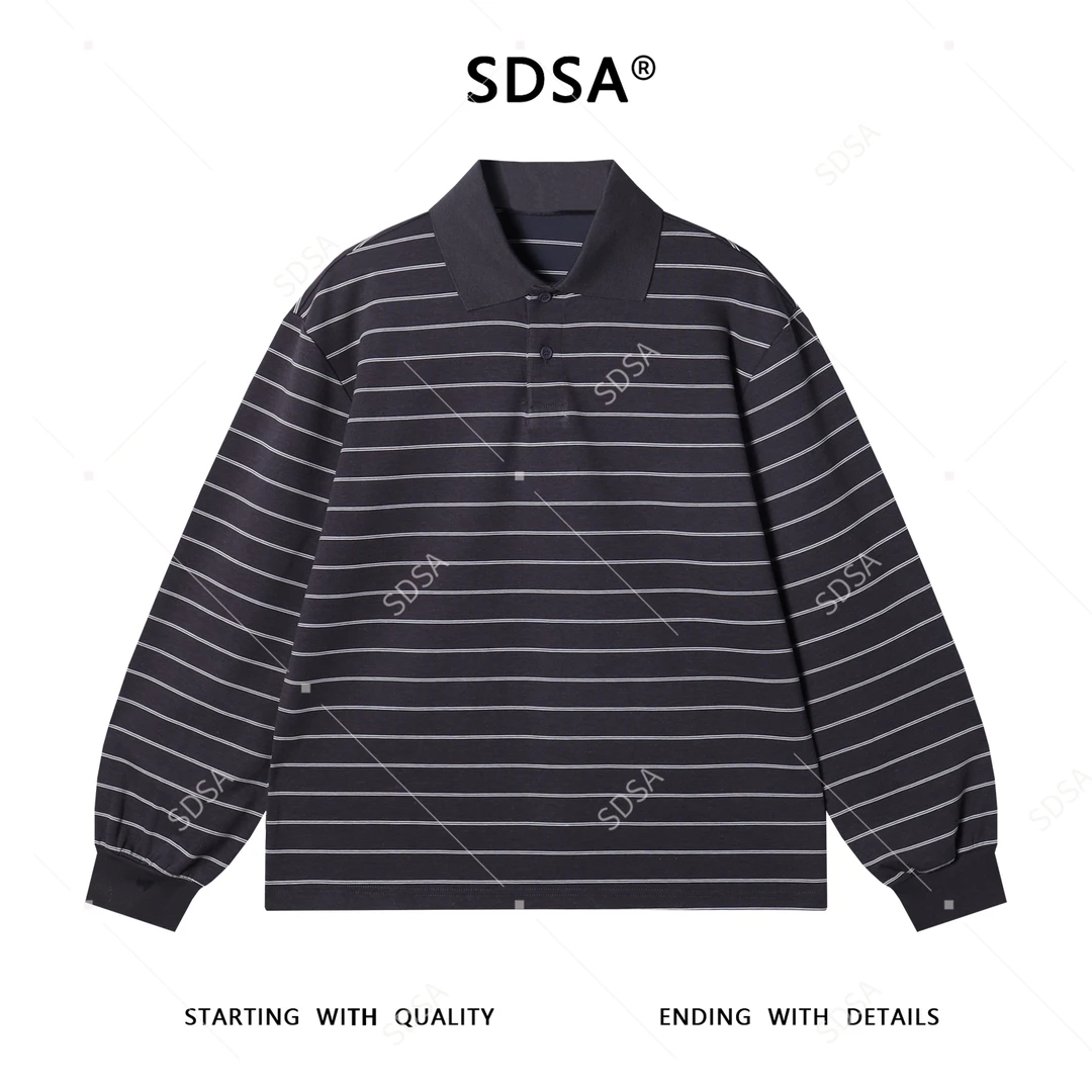 SDSA男士秋冬新款痞帅男装简约撞色条纹polo领长袖卫衣百搭宽松