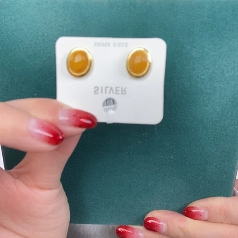 蜜蜡耳饰银S925镶嵌耳钉