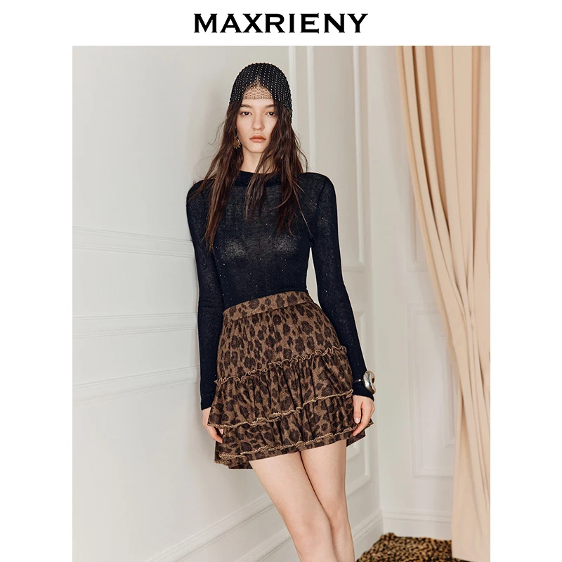 【商场同款】MAXRIENY小A型蛋糕短裙25冬款摩登复古感豹纹半裙