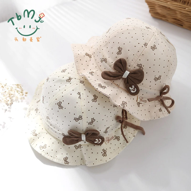 春款帽子女宝蝴蝶结洋气遮阳帽婴幼儿渔夫帽夏季宝宝外出防晒盆帽