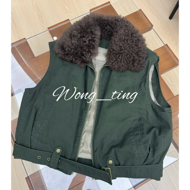 Wong_ting小众设计师皮毛一体鹅绒服潮流街头解构重工马甲3201