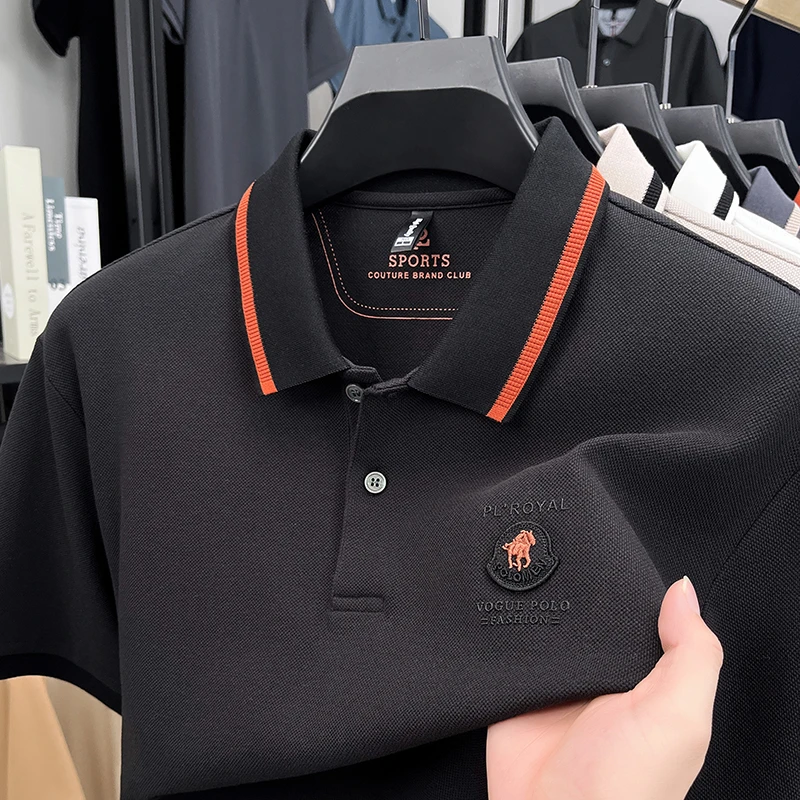 2025夏季高档纯棉男士商务短袖POLO衫透气翻领T恤上衣