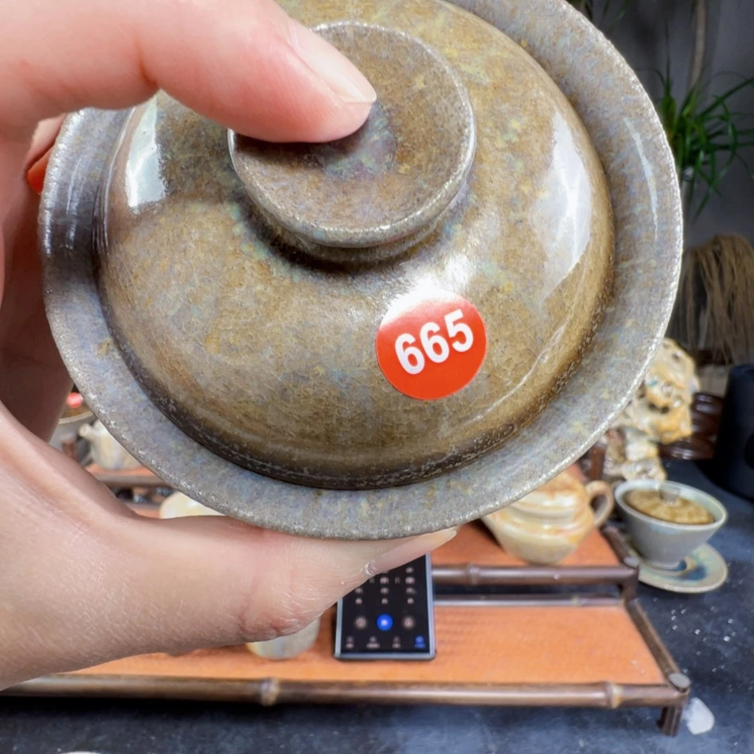 杯一*易665柴烧二才盖碗自然落灰釉