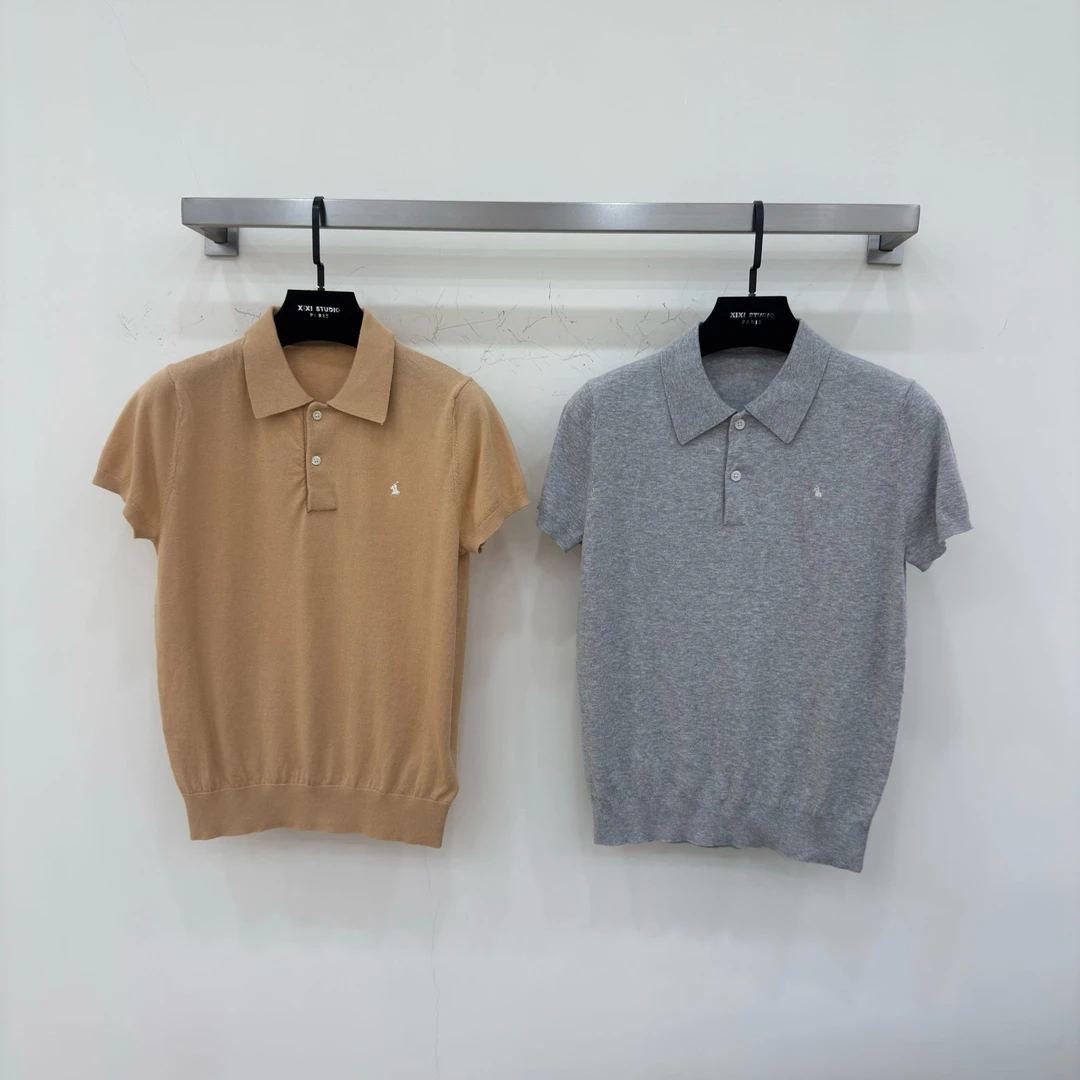 【西西高定】新款柔糯简约纯色通勤百搭POLO领短袖针织上衣