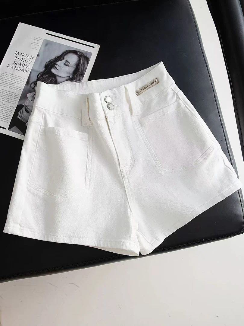 （DES-白色瑕疵款）【四面弹白色牛仔短裤】高腰微A字显高挑时髦热裤