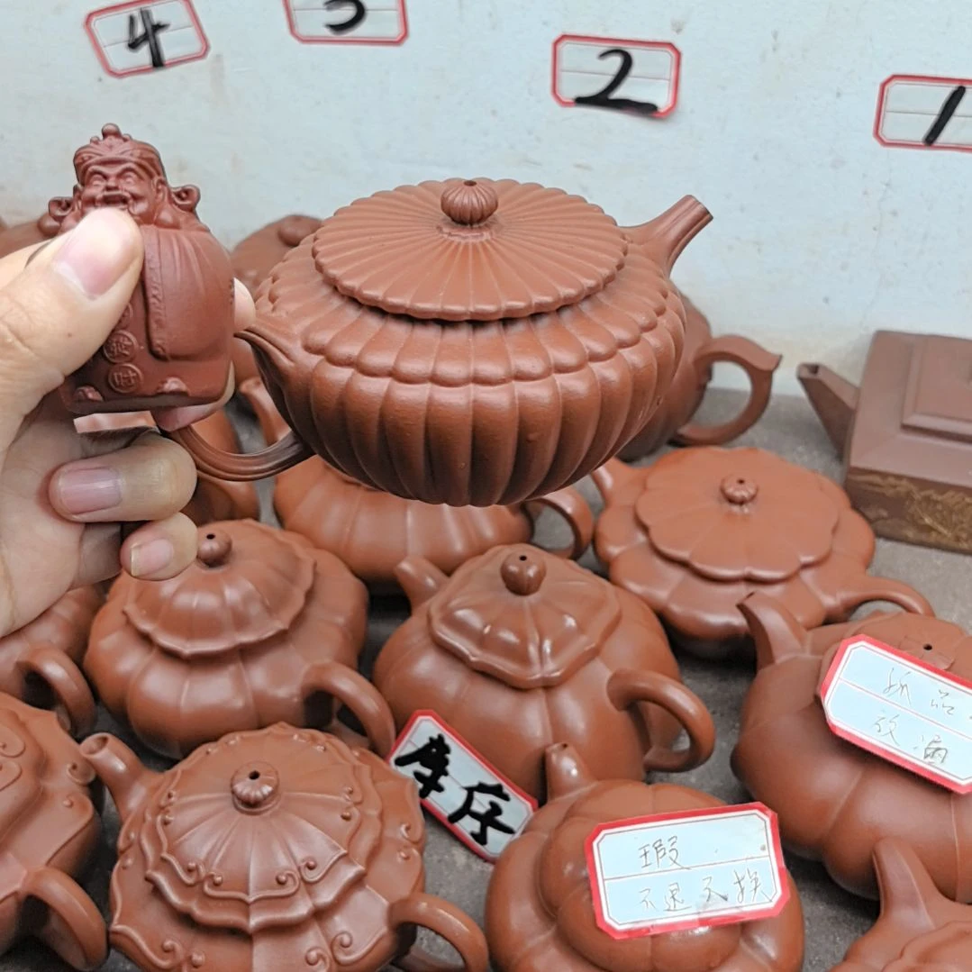 千***骑茶壶紫砂朱泥筋纹萦芋270cc