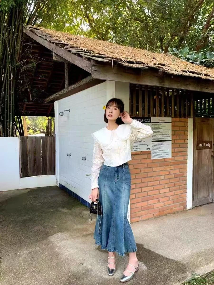 女士水洗牛仔鱼尾半裙