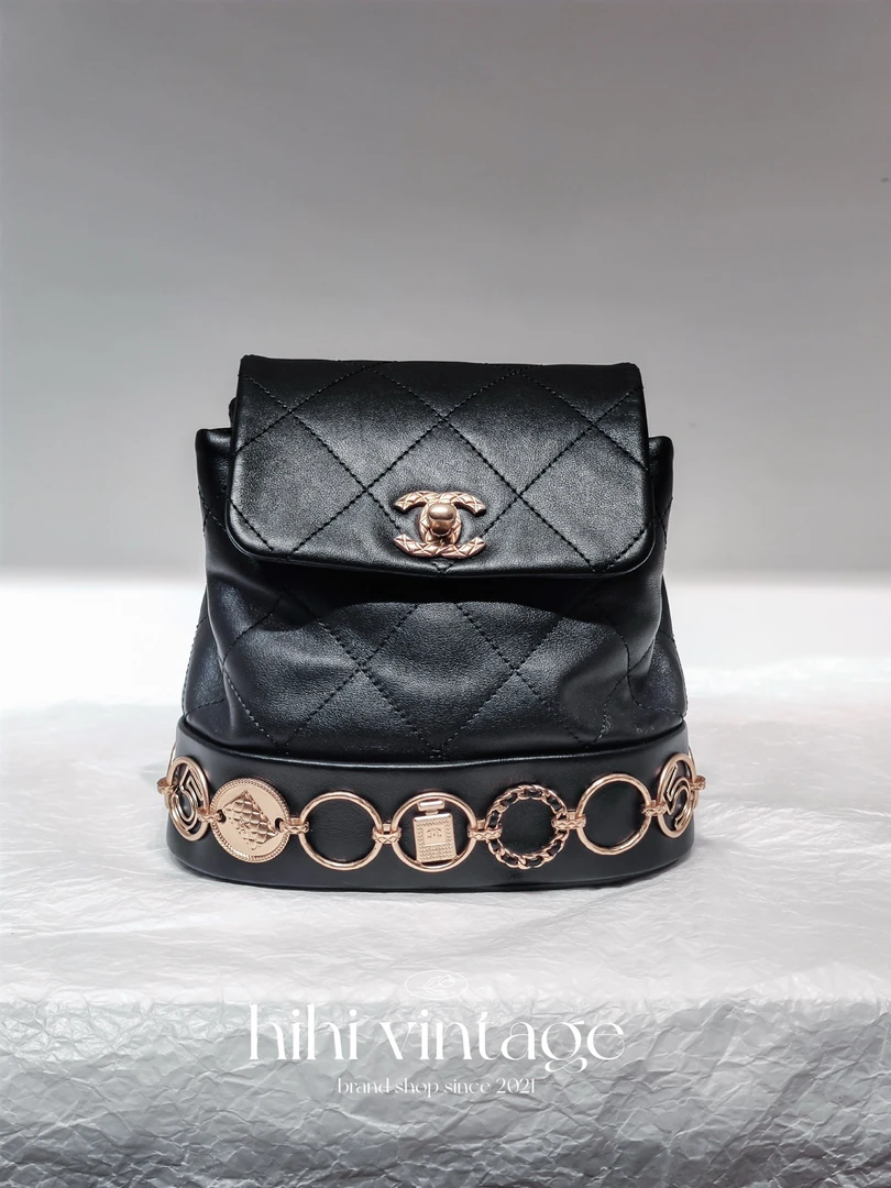 99新 Chanel/香奈儿  23B 黑金多元素环形圈圈双肩包 12958169