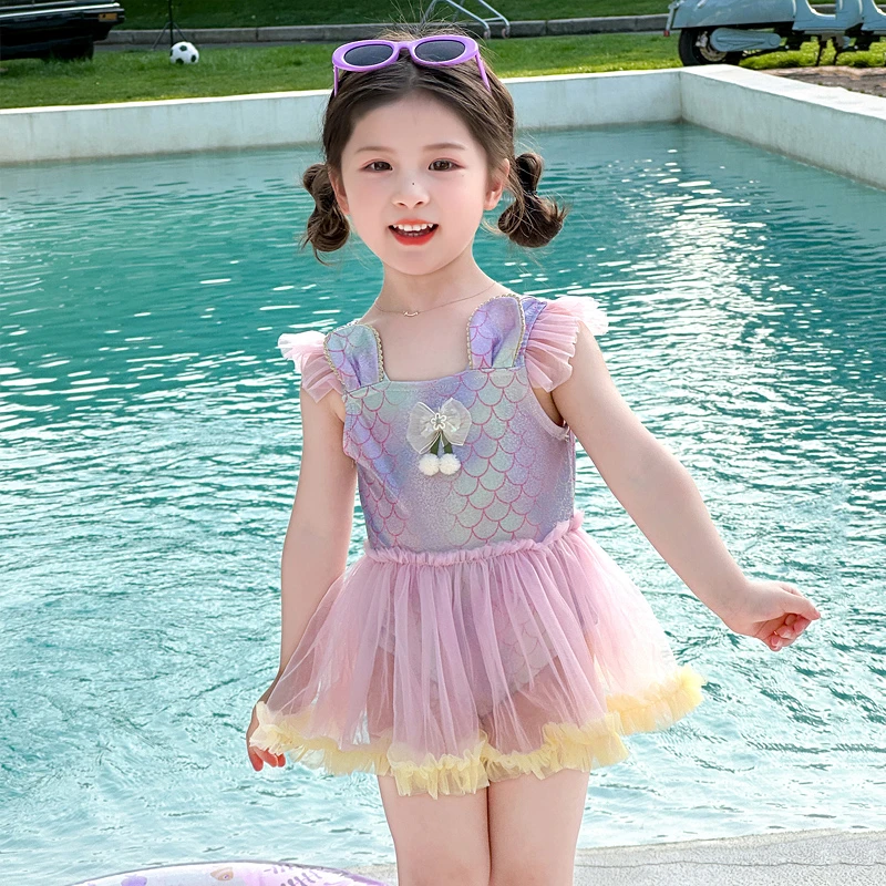 女宝宝夏装泳衣2025新款女童夏季泳装洋气女孩美人鱼连体游泳衣
