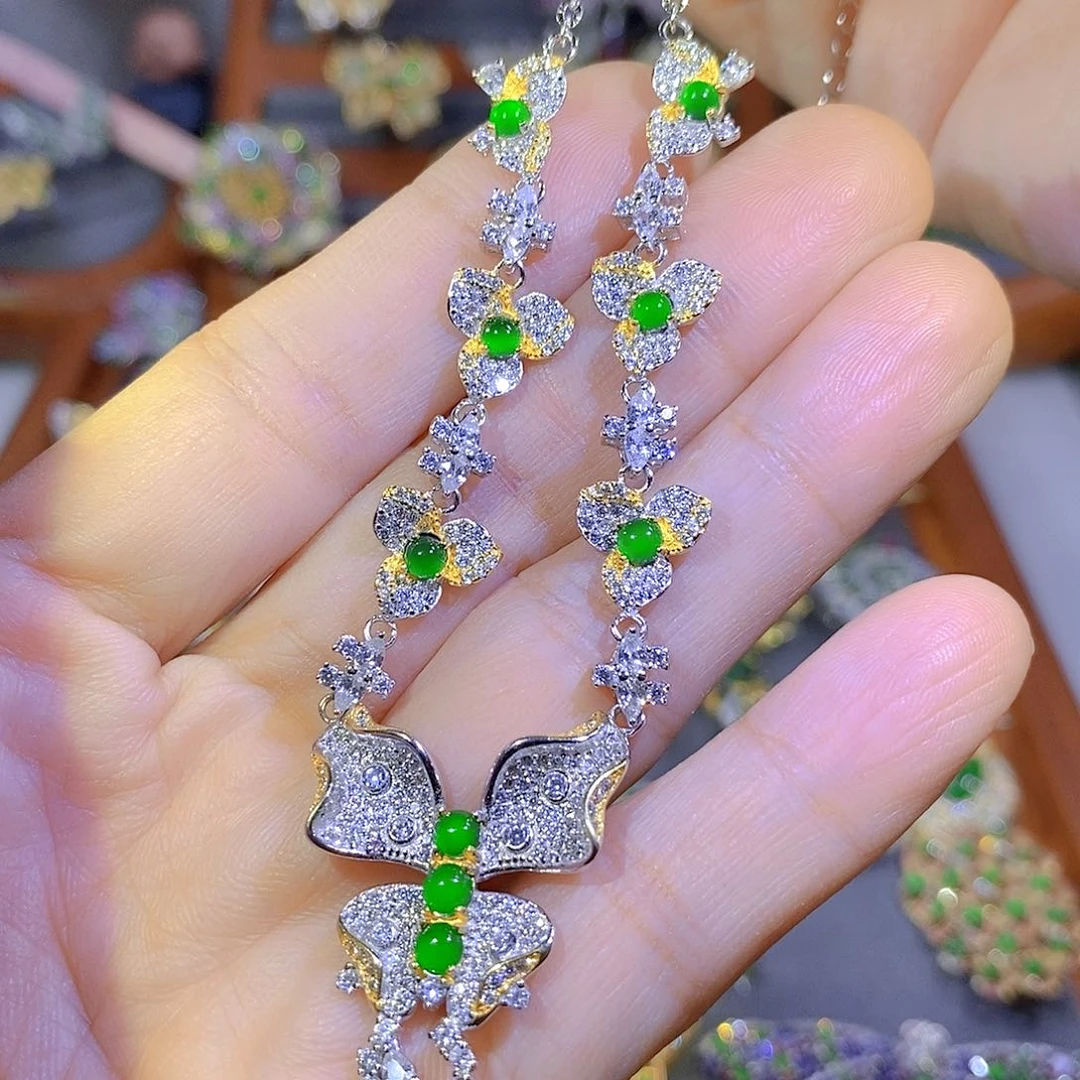 颈饰银S925镶嵌翡翠