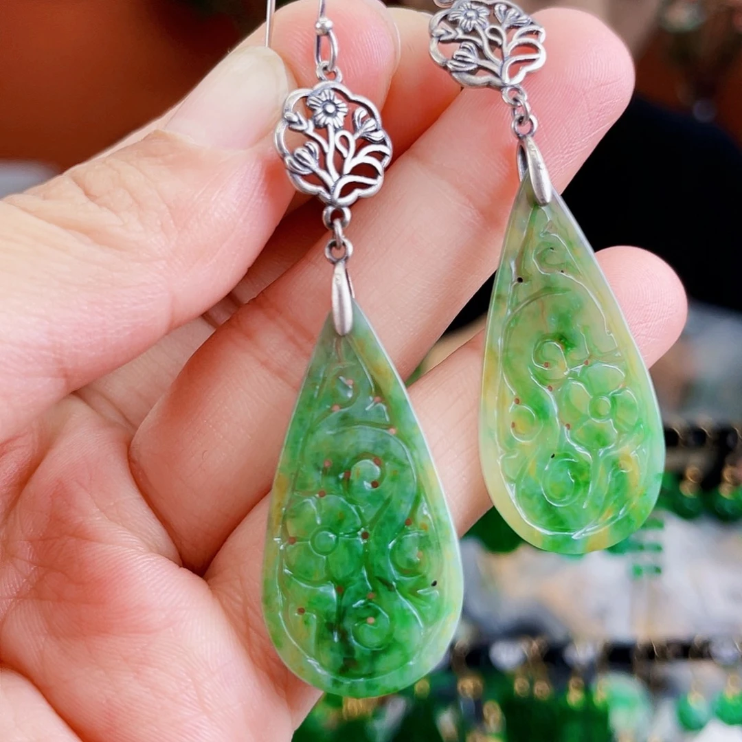 翡翠银S925镶嵌耳饰