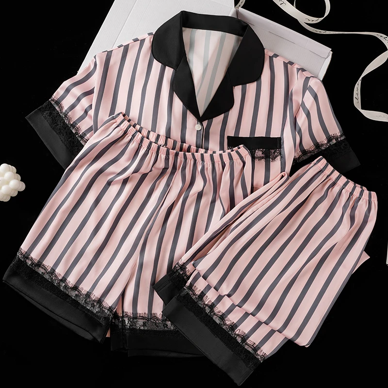 2025春夏季新款爆款宽松休闲居家舒适轻奢女款睡衣女三件套家居服