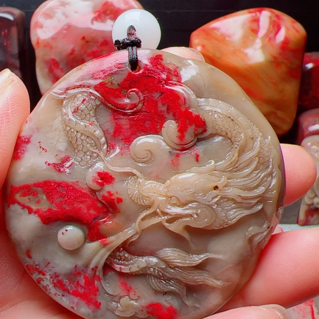 昌化石昌化鸡血石手把件