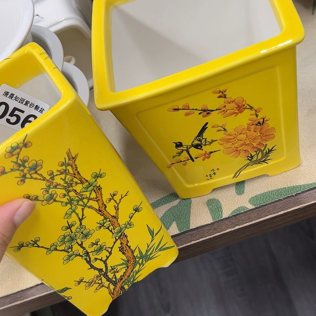 紫砂花盆056号瑕疵2个底脚磕碰口不正处理介意勿拍