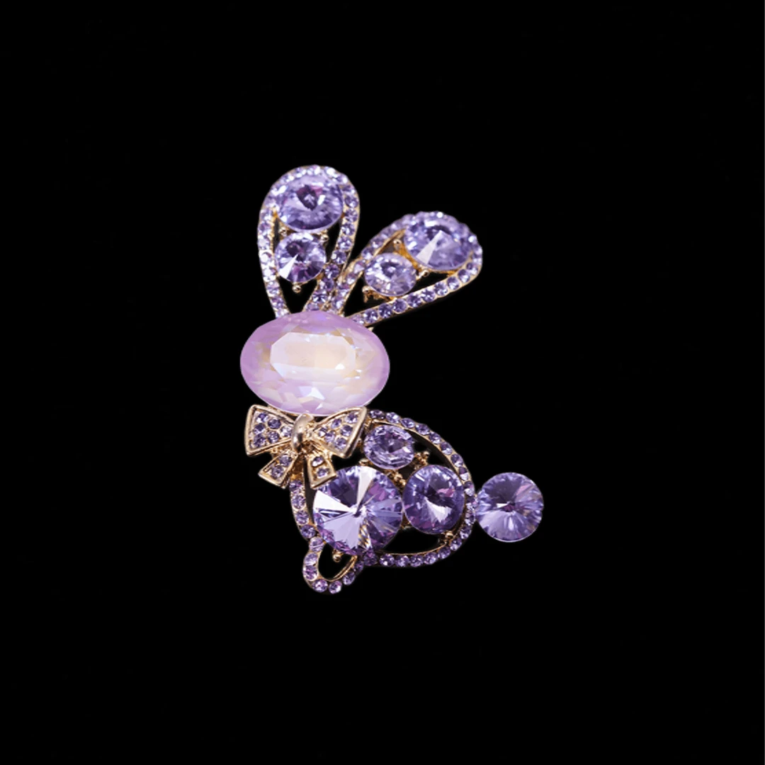 铜合金仿水晶胸针 时尚气质百搭【施】紫色兔子胸针5442