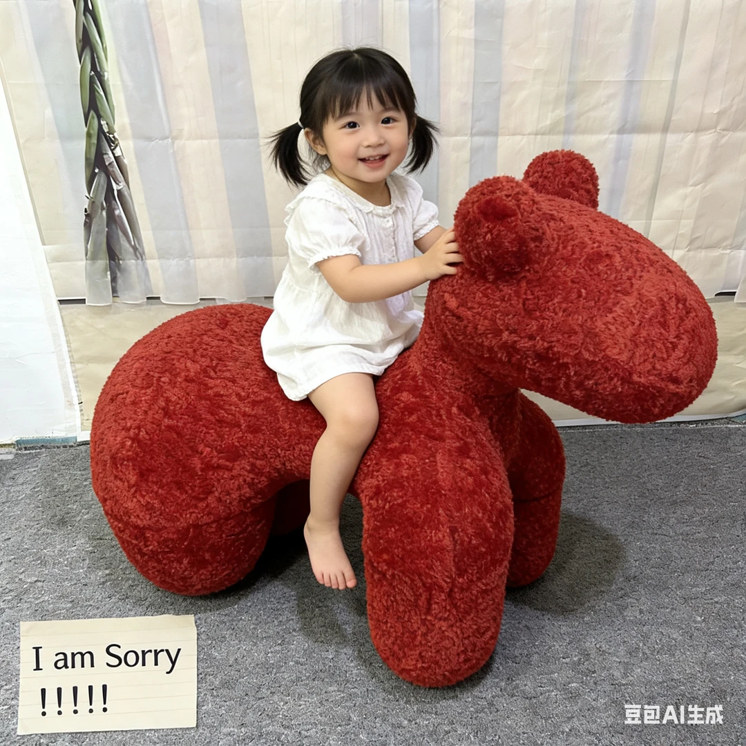 羊毛卷带轮小马椅卡通沙发椅网红动物座椅家用儿童凳子客厅摆件