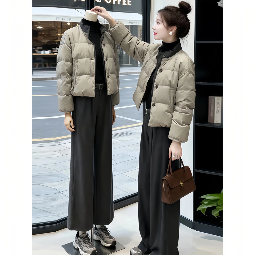 棉服女冬短款25新款撞色立领加厚小个子高级感显瘦棉服保暖外套