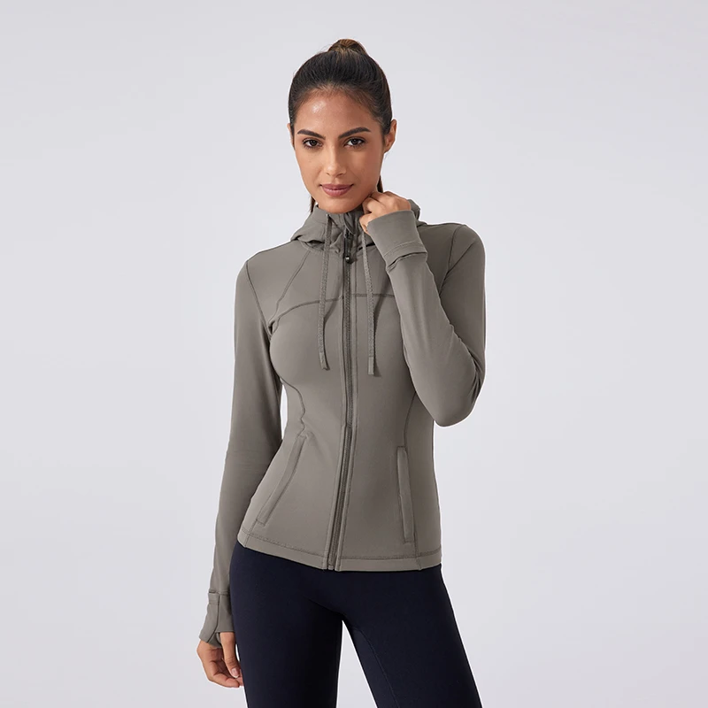 KUD裸感加绒瑜伽服外套女跑步运动显瘦紧身连帽健身服上衣DAW179