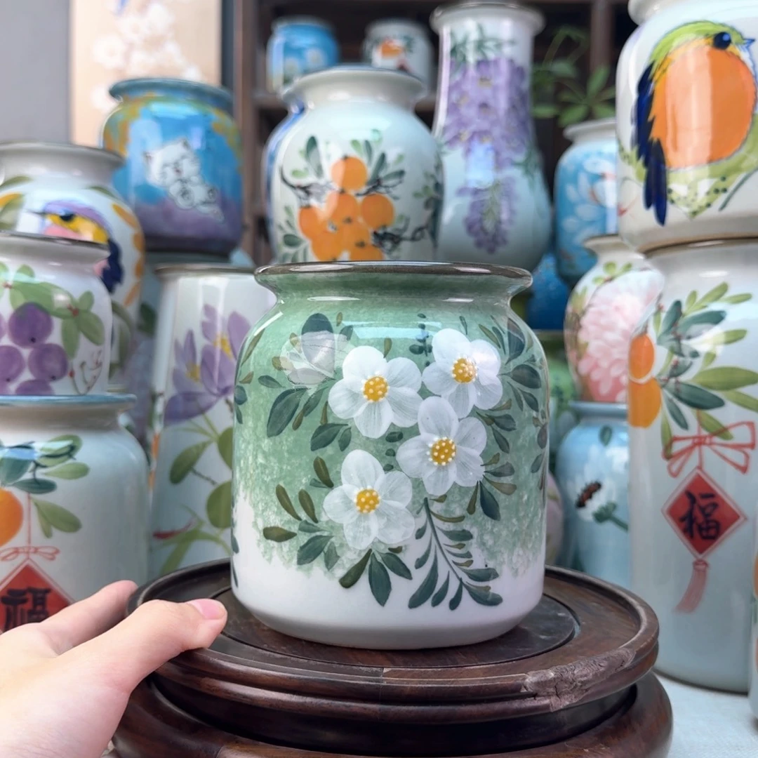 景德镇陶瓷手绘花瓶无孔