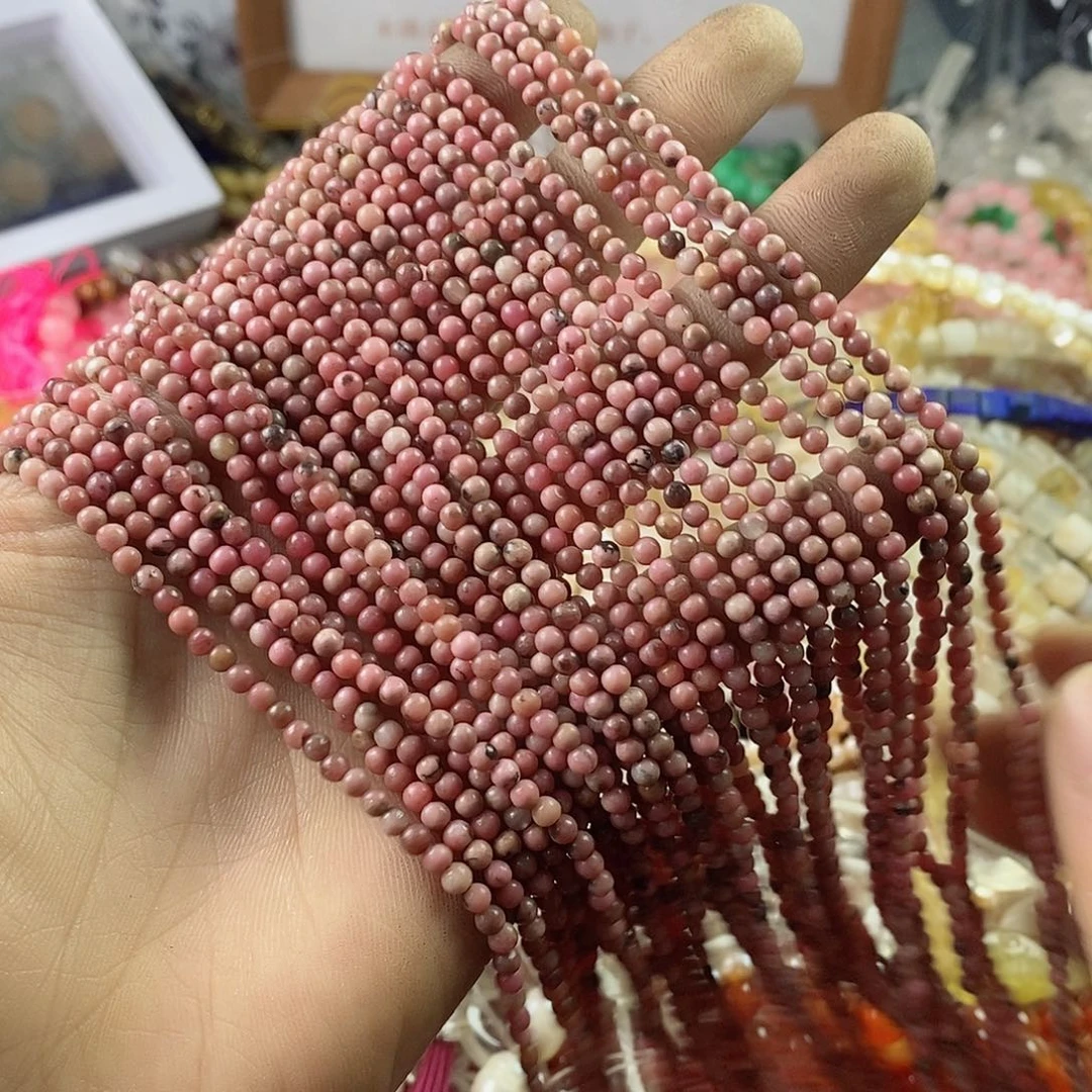 玛瑙/玉髓珠宝半成品未镶嵌一条天然3.3mm粉蔷薇石圆珠