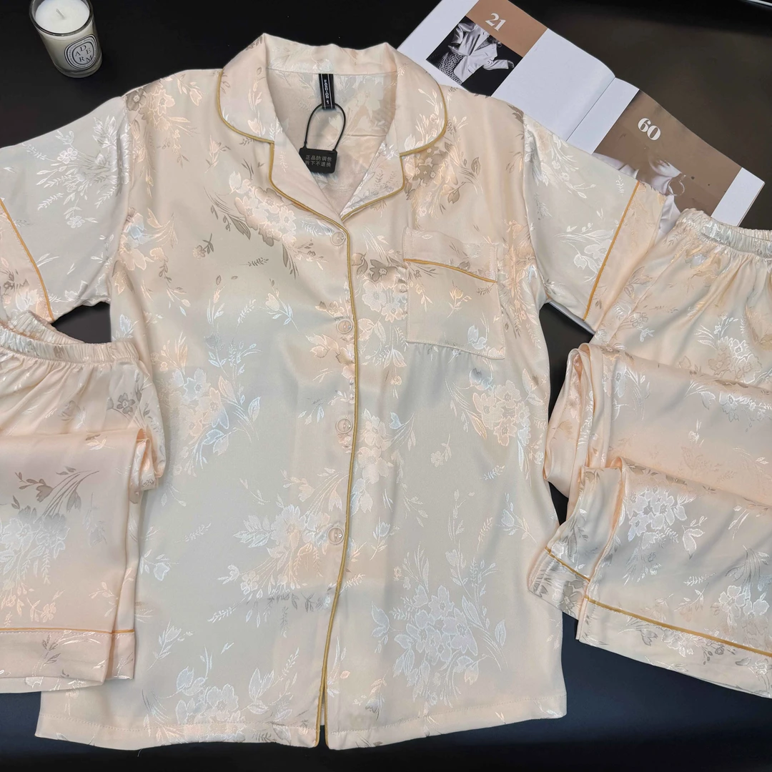 2号【短袖】睡衣女士三件套2025新款带胸垫短裤休闲舒适夏季家居服