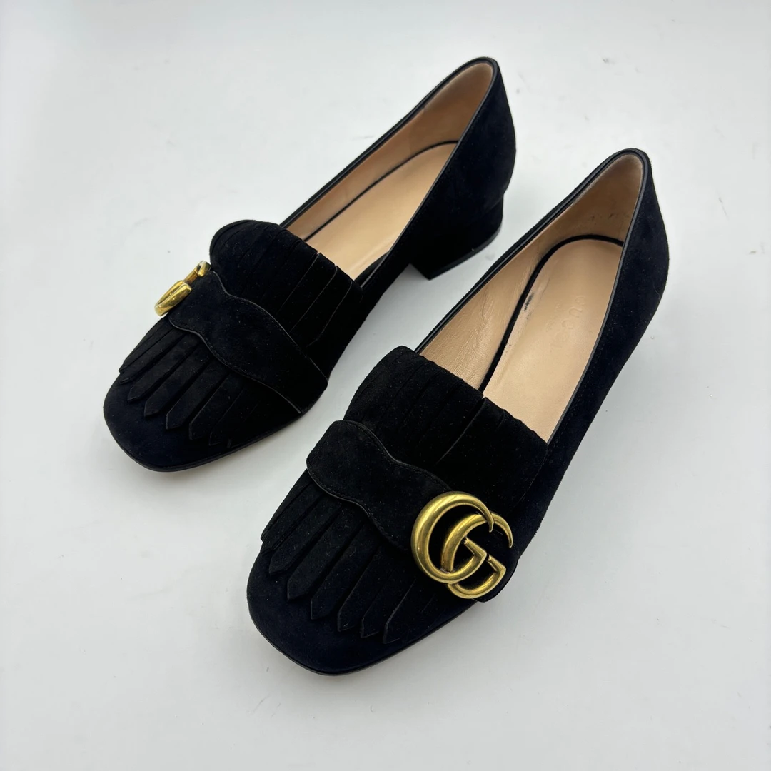 95新 GUCCI/古驰 35码/gucci古驰流苏粗高跟/无盒/95新