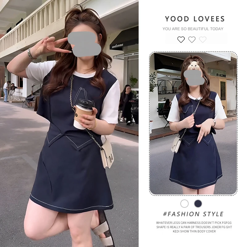 小众设计感气质时髦假两件上衣短裙女装2025夏季新款韩风chic套装