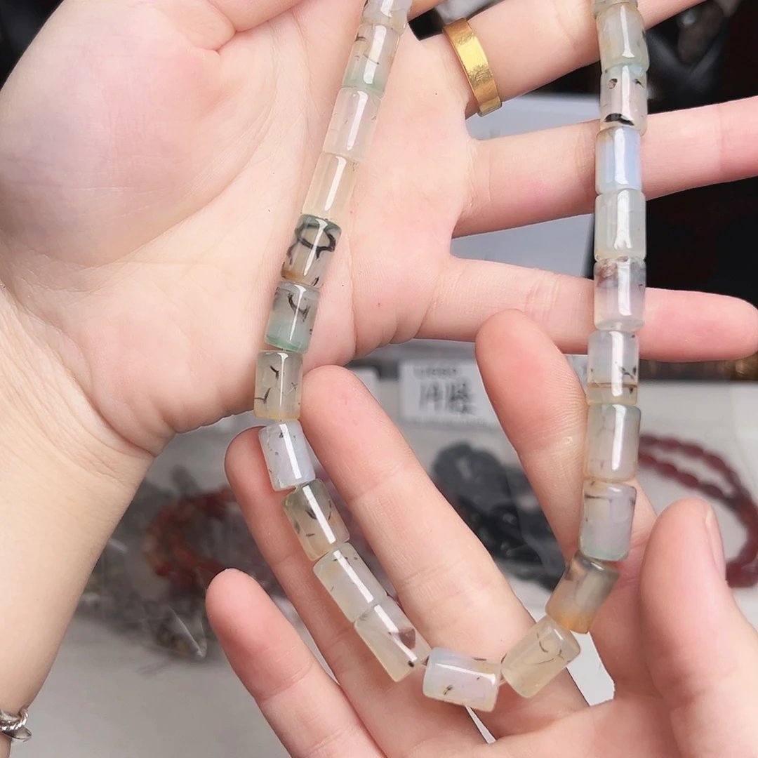 玛瑙/玉髓合金珠宝半成品u662 8m 幽灵玛瑙桶珠一条
