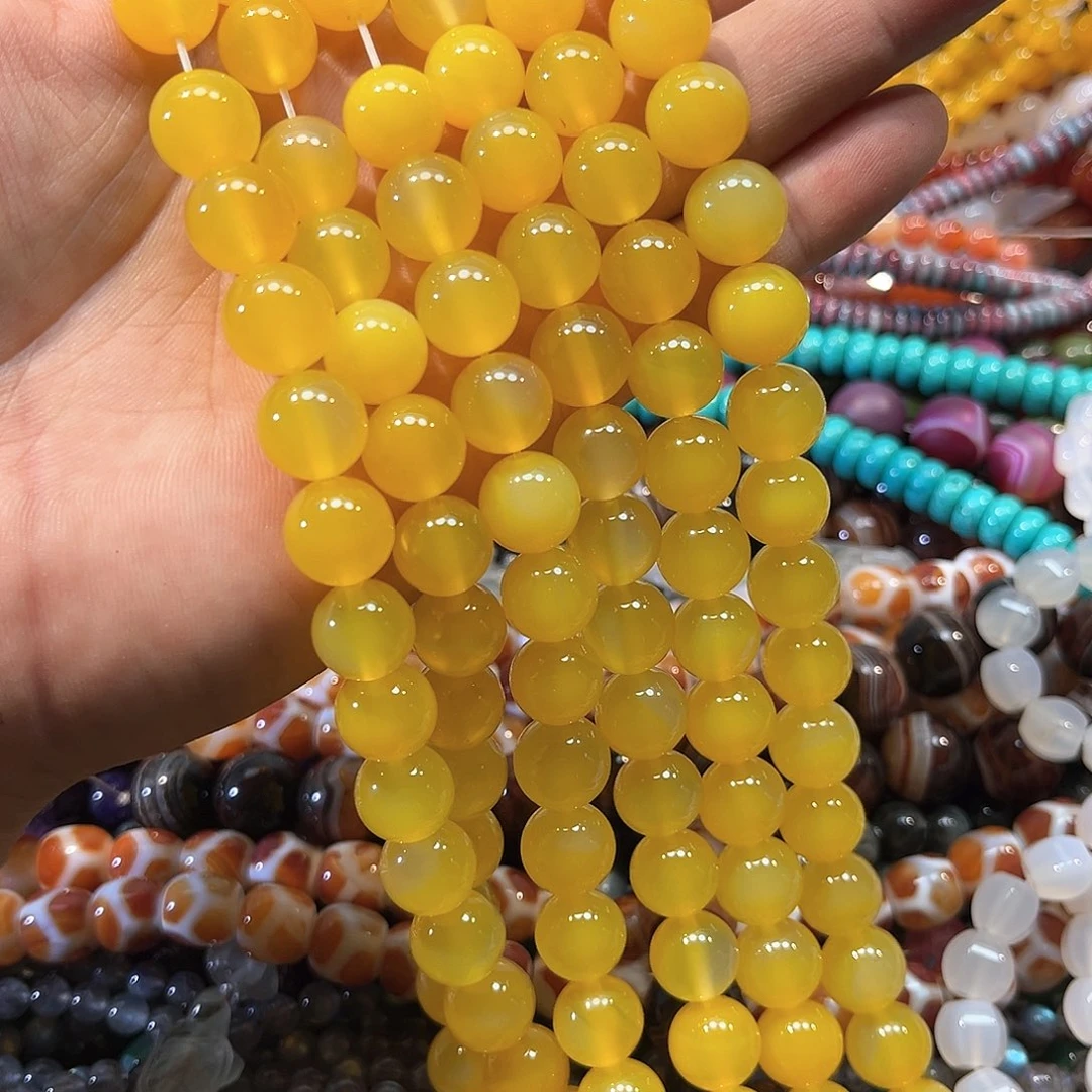 玛瑙/玉髓合金珠宝半成品黄玛瑙一条12mm