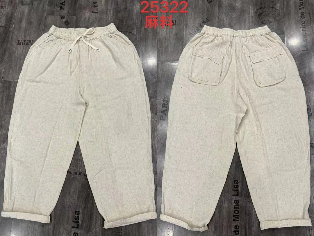 亚麻  后面两盖老爹裤 25322