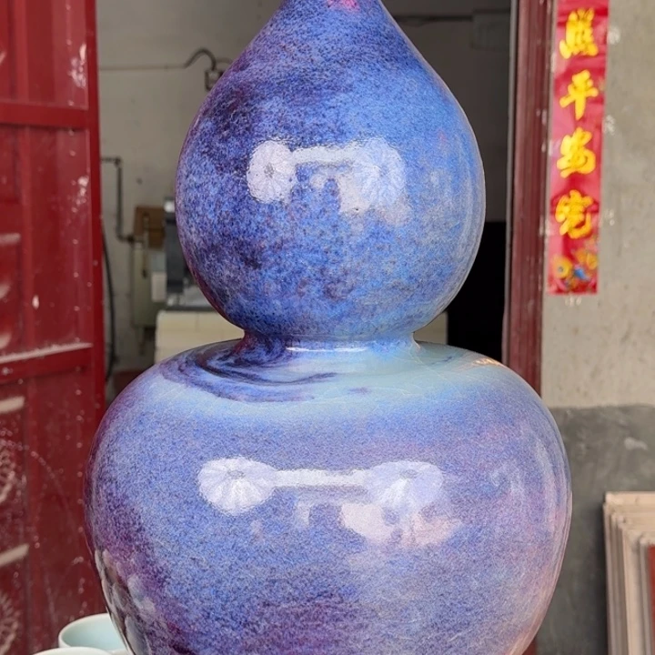 摆件钧窑摆件大葫芦瓶纯手工