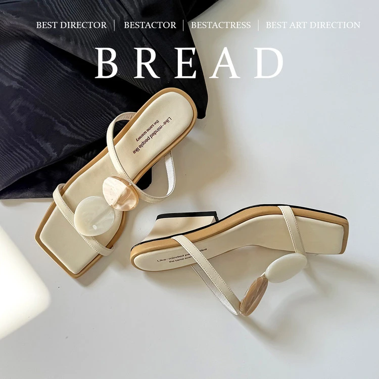 【Gorlicor歌琳芮尔】小众真皮中跟一字拖女凉鞋夏季粗跟露趾拖鞋女