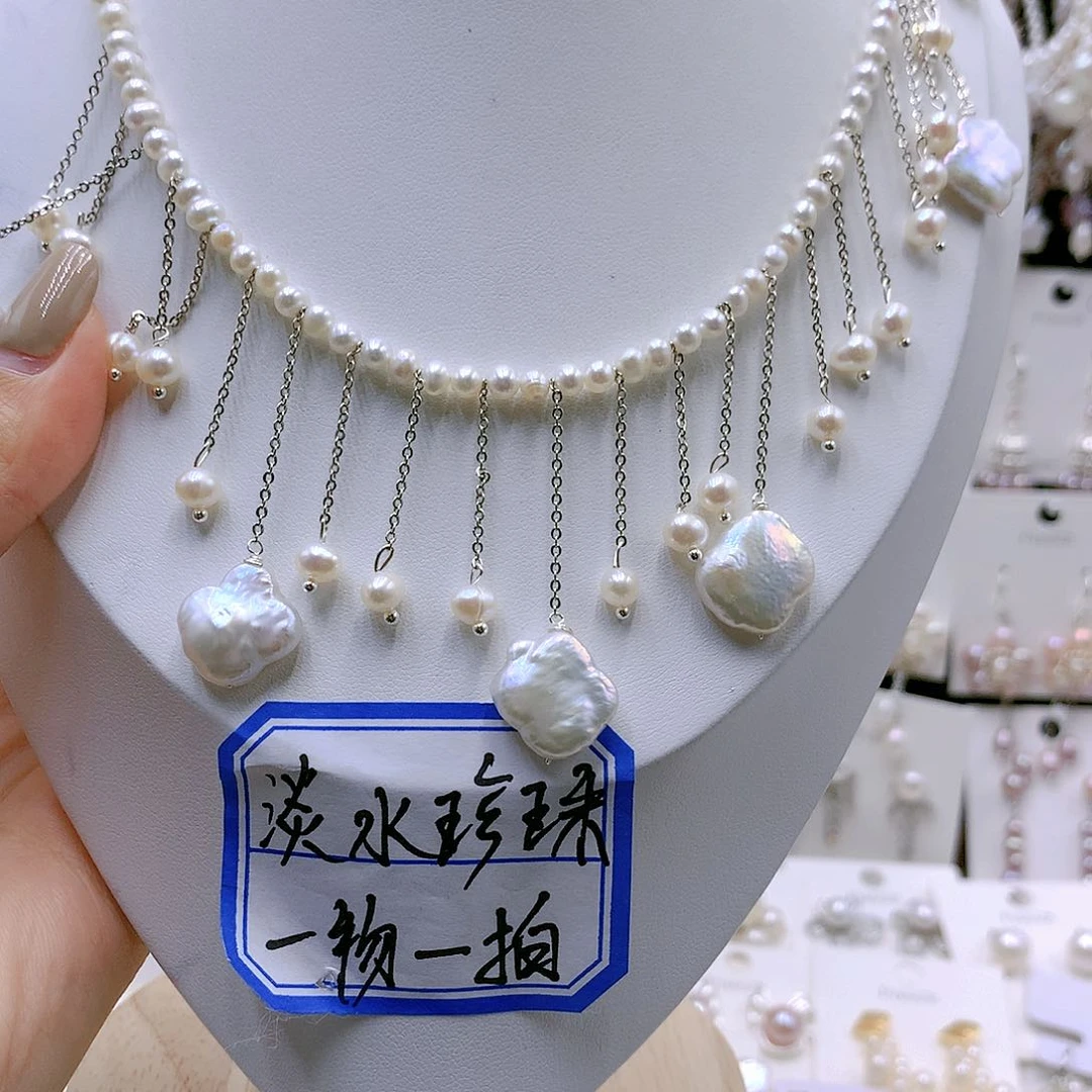 颈饰银S925镶嵌淡水珍珠卿**浅