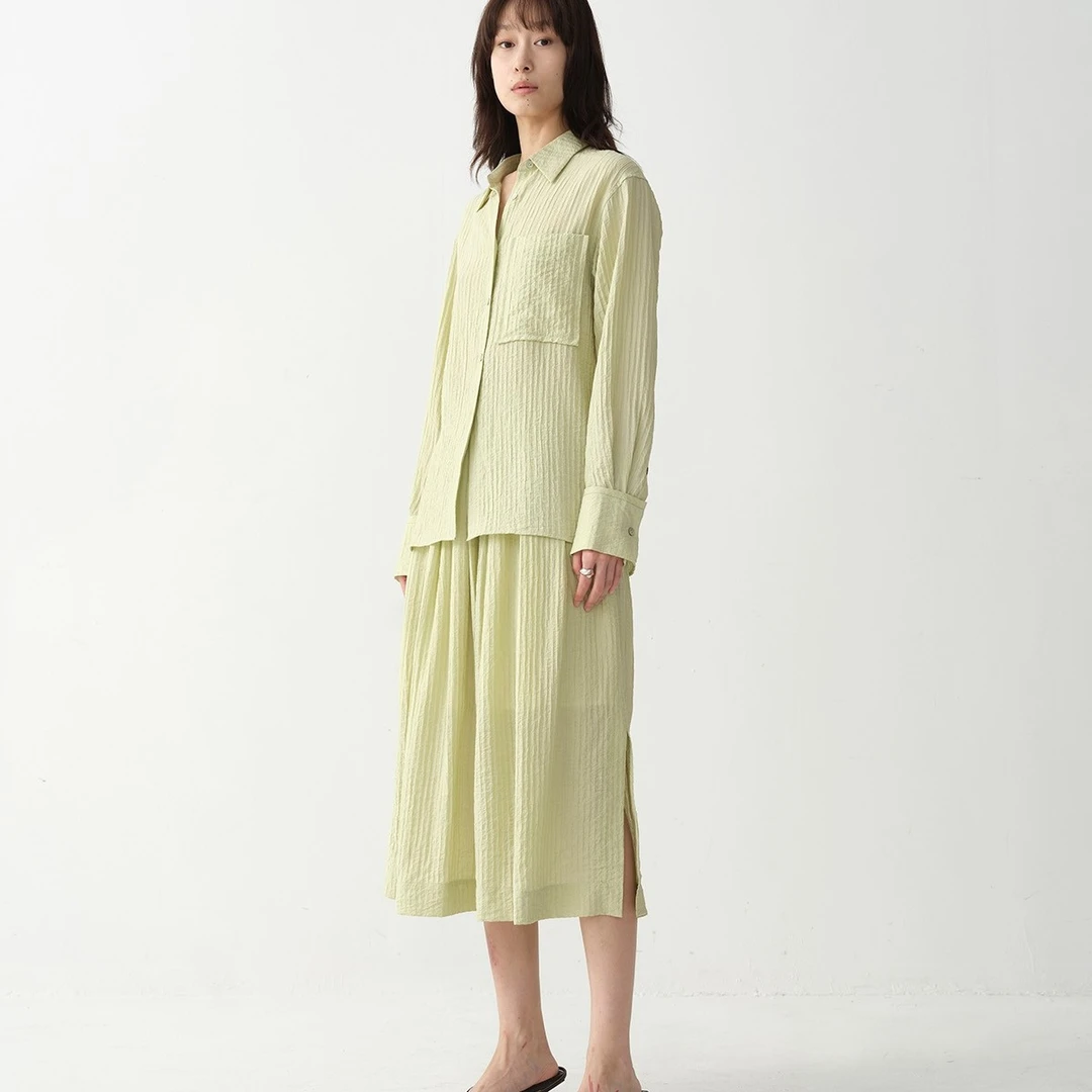 RandomPiece春夏防透泡泡纱质感 宽松长袖衬衫