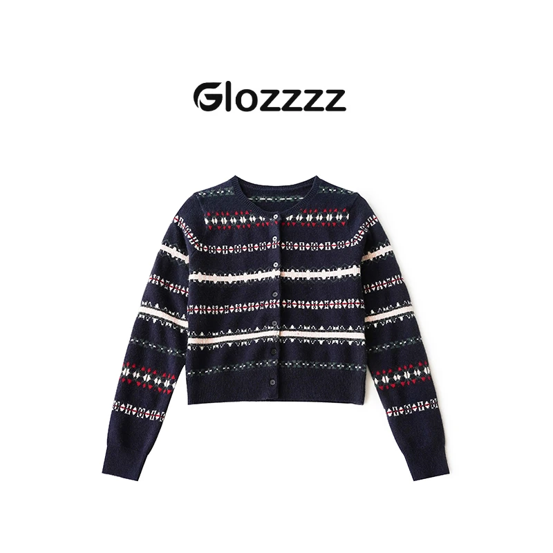 【Glozzzz】羊毛绒感 冰岛花色短款休闲毛衣开衫XJ-BX67065