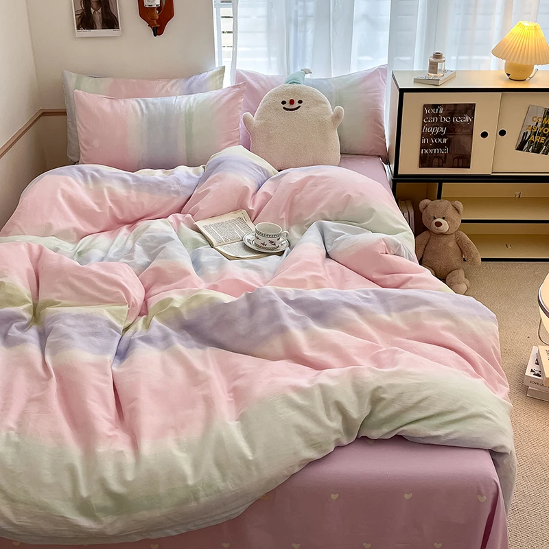 小清新全棉床上四件套纯棉2024新款卡通儿童被套床单床笠款三件套