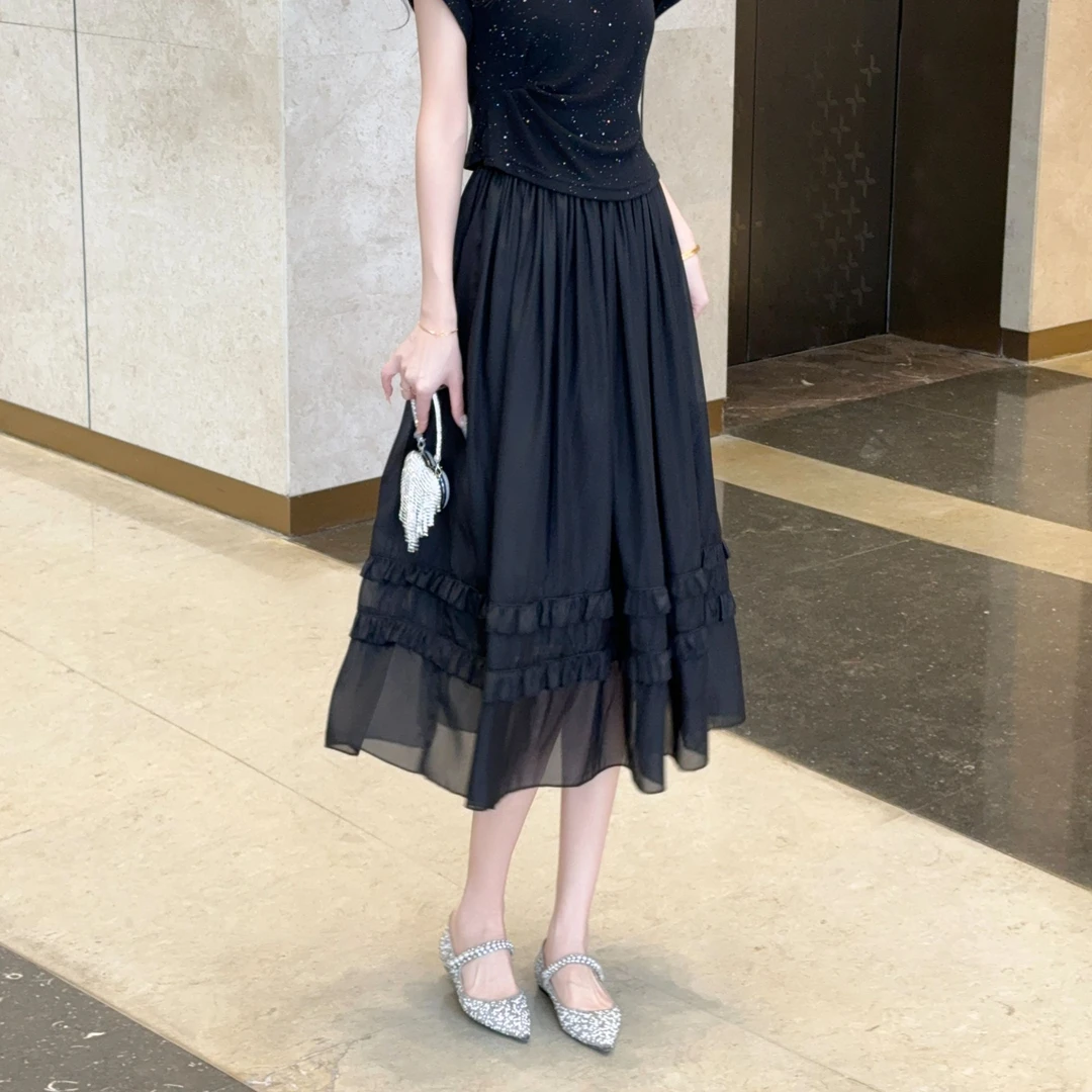 2024新款时尚爆款设计感伞裙蕾丝a字长裙