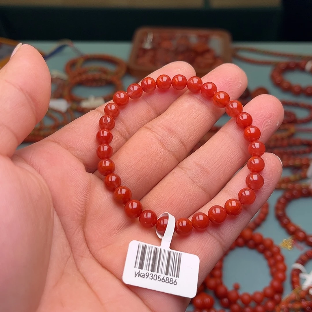 南红玛瑙未镶嵌手串玫锦红卡6十