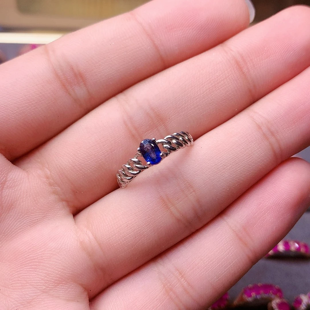 蓝宝石戒指银S925镶嵌