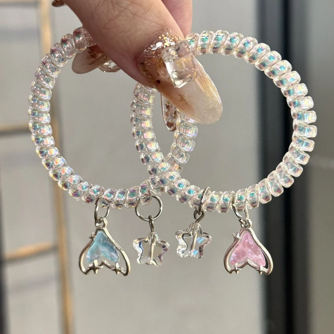 可爱彩色星星鱼尾人鱼姬电话线甜美少女扎头高弹力发圈小清新头绳