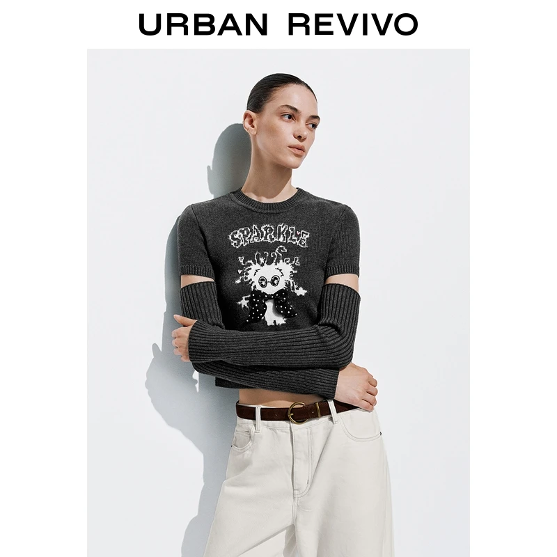 UR2025秋季新款女鬼马童趣立体装饰小猫图案针织衫UYV950066#