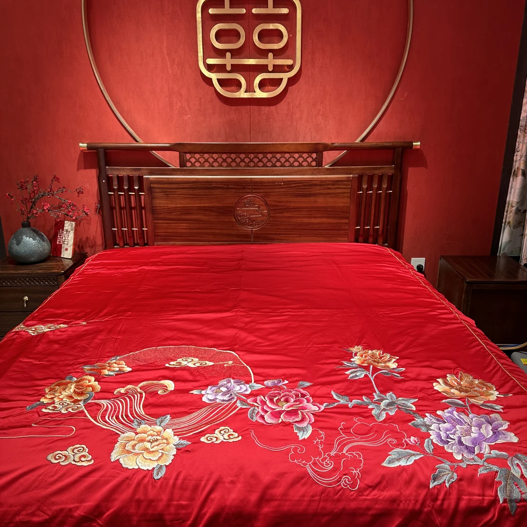 【花好月圆】高档苏绣刺绣结婚喜被婚庆绣花大红色喜庆加厚