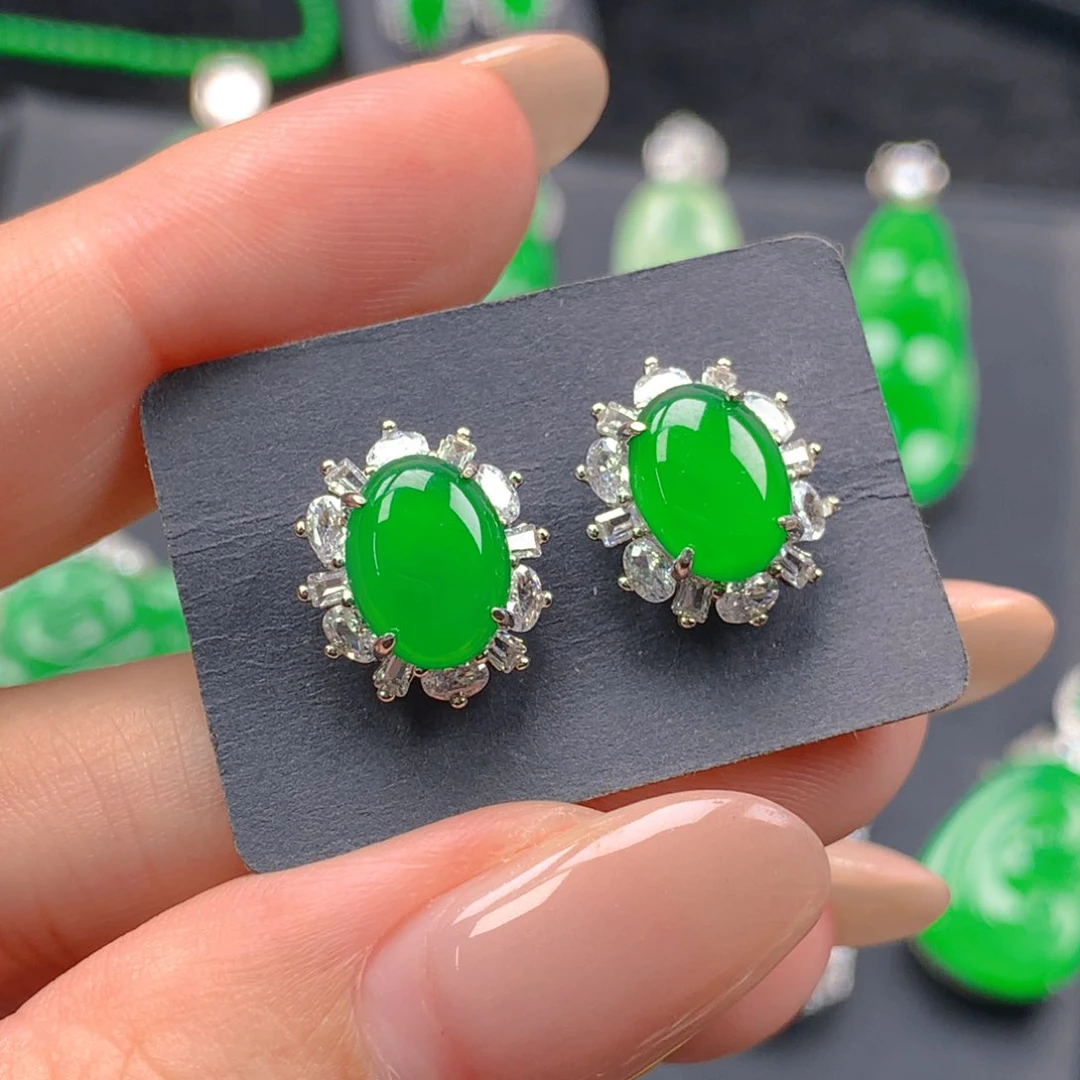 银S925镶嵌翡翠耳钉翡翠
