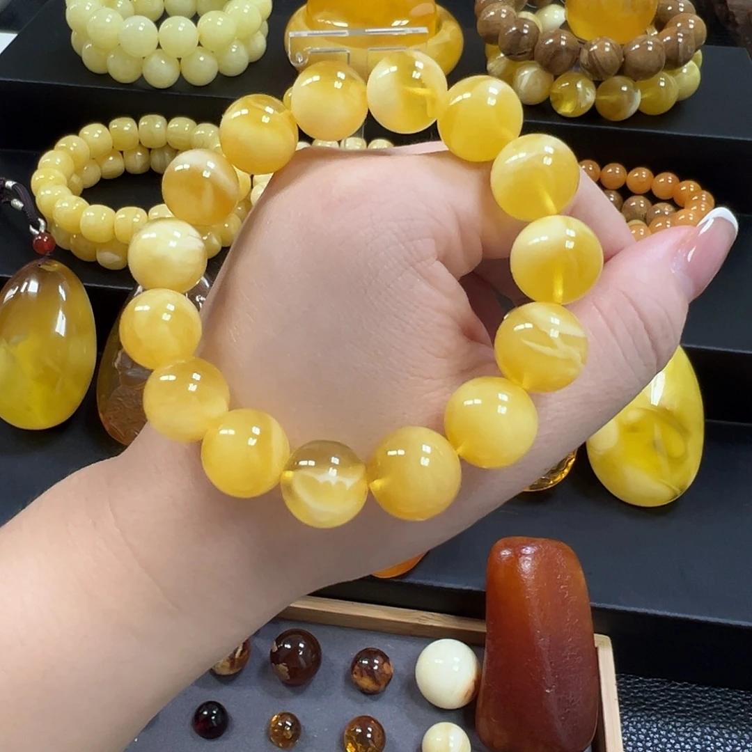 琥珀未镶嵌手串金白