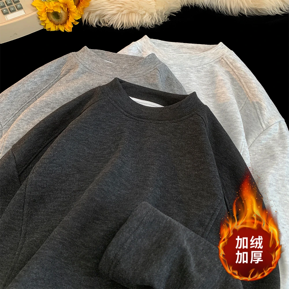 NINEDAO/玖岛秋冬款美式潮流ins长袖T恤男士百搭休闲德绒打底衫