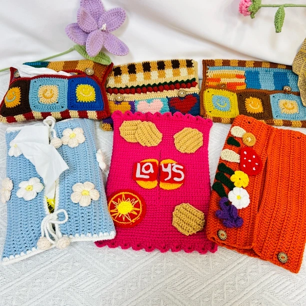 创意手工钩织成品纸巾盒车载居家小清新礼物