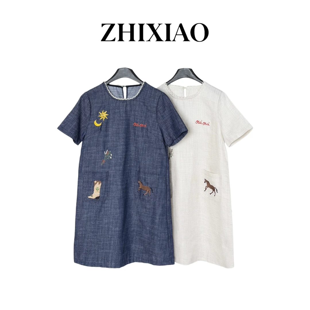 【ZHIXIAO】夏季新款：刺绣短袖连衣裙1122